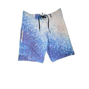 Liquid Force Board Shorts Swimsuit Men’s 36 Abstract Blue Design Stash Pocket